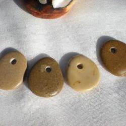 Top drilled mediterranean pebbles.4 Spanish beach rocks.Smooth beads by Oceangifts